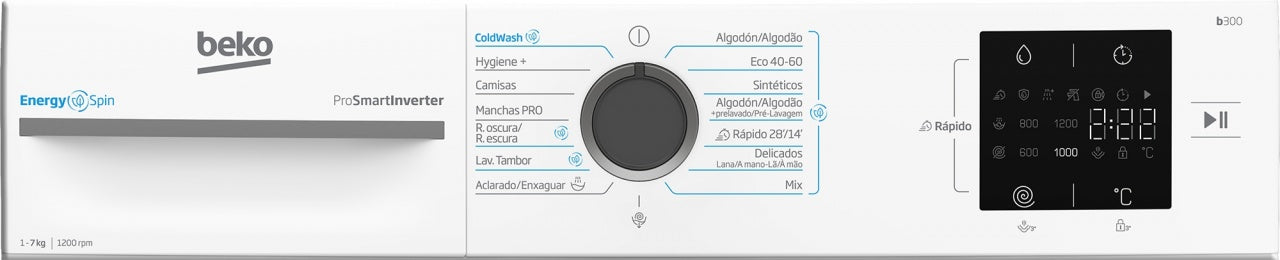 Beko VBM3WFU37213WA B300 Series Front Load Washing Machine, White, 7 kg/m², 1200 rpm, A