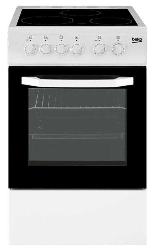 Beko CSS48100GW Cooker, 3-Zone Ceramic Hob, Electric Oven